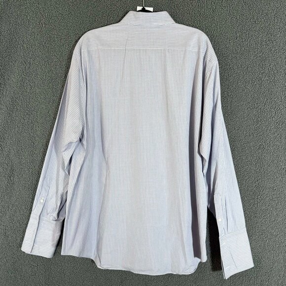 Canali Italy Made Check French Cuff Button Up Shirt - Men's Size 47/18.5 - Blue - Picture 3 of 12